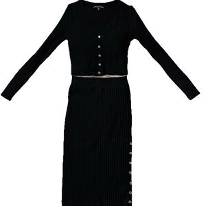 Almost Famous 2pc Sweater/Skirt Outfit Medium Black Ribbed Bodycon Stretch NWT